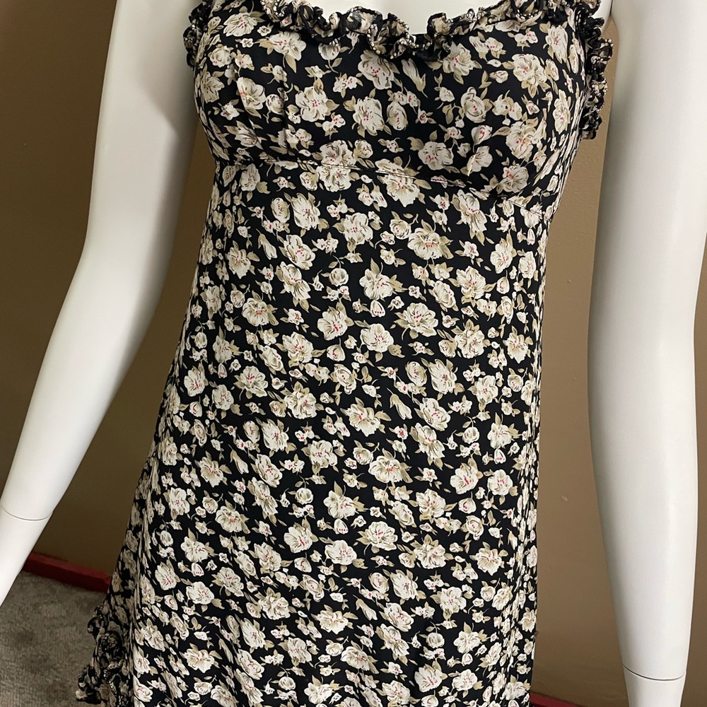 Rare Anna Sui Floral 90s Mini Dress Size 2 Fashion 8212143 Black Flowers Dogwood - Picture 2 of 12